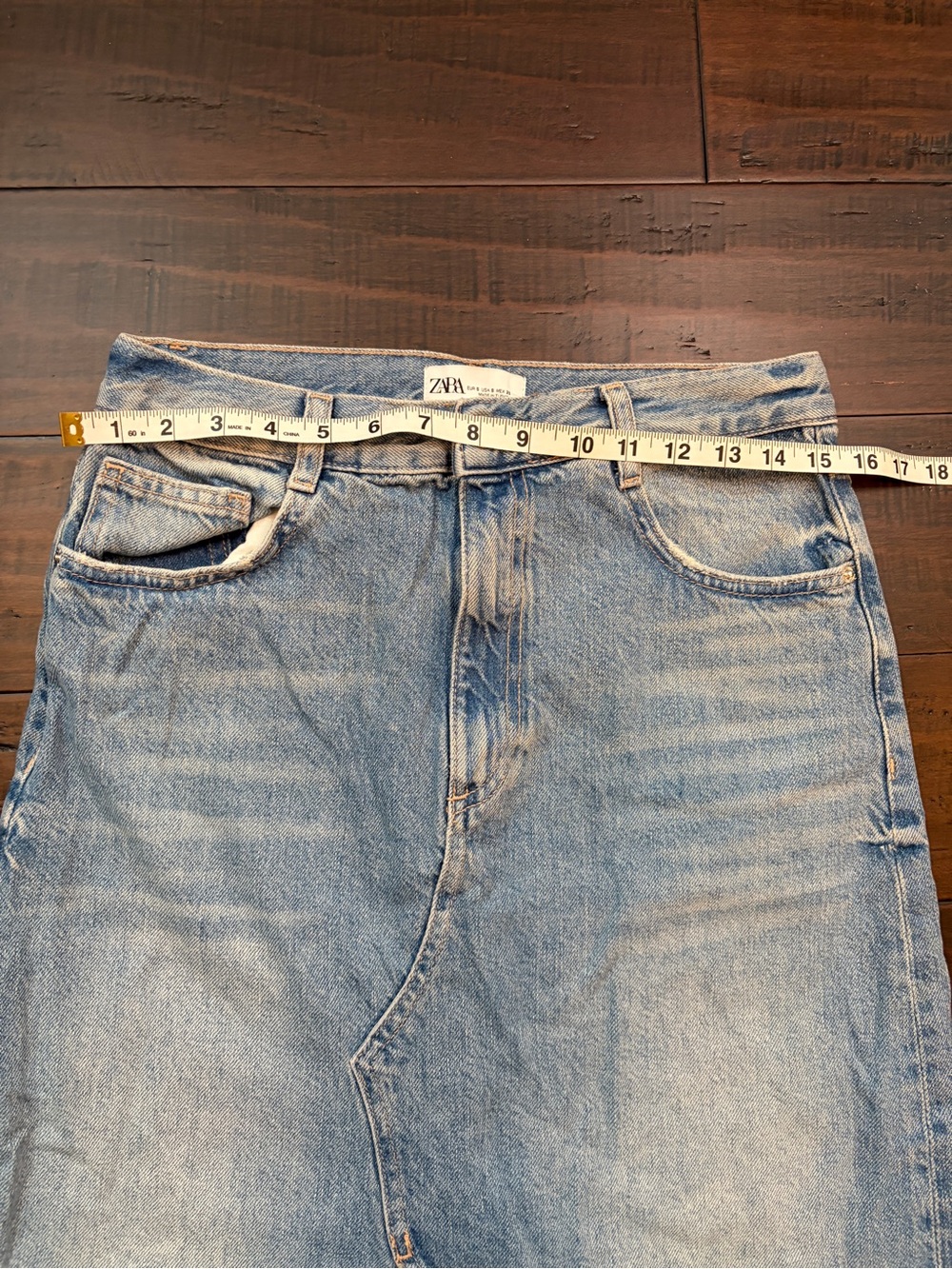 Zara Light Blue Distressed Denim Maxi Skirt with Front Slit Raw Hem Casual skirt - Picture 4 of 5
